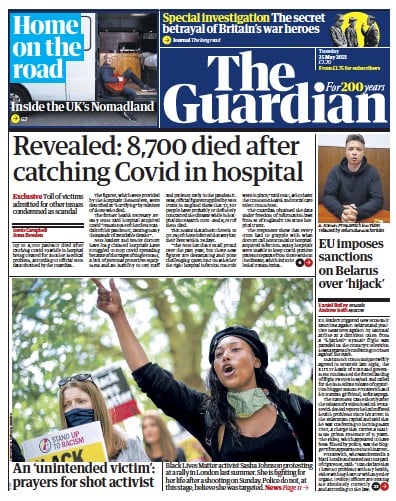 The Guardian Newspaper Front Page for 25 May 2021