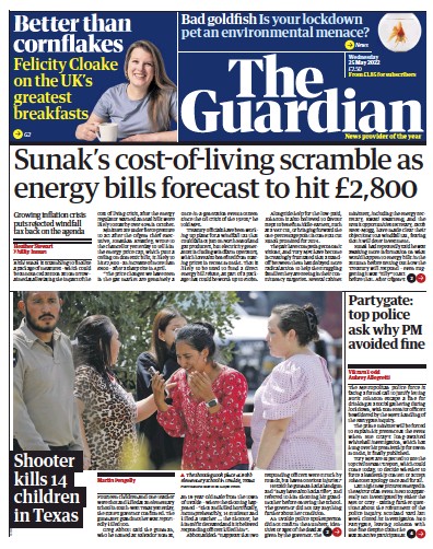 The Guardian (UK) Newspaper Front Page for 25 May 2022