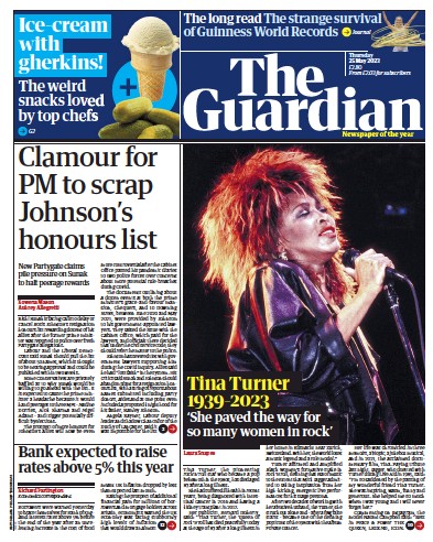 The Guardian (UK) Newspaper Front Page for 25 May 2023