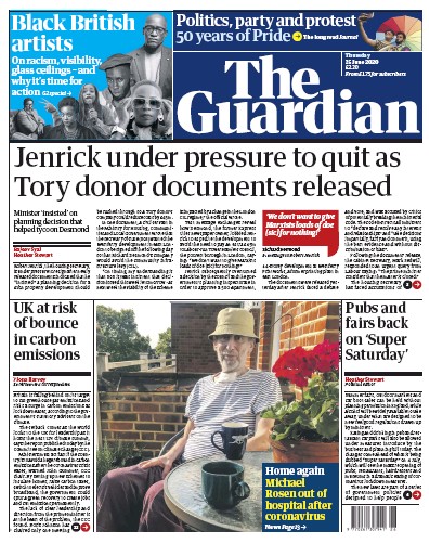 The Guardian (UK) Newspaper Front Page for 25 June 2020