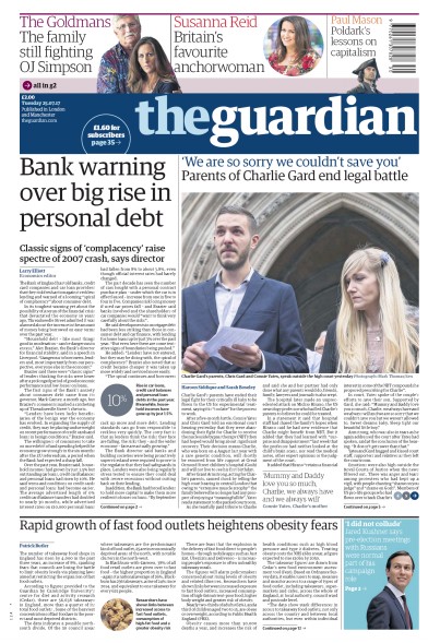 The Guardian Newspaper Front Page for 25 July 2017