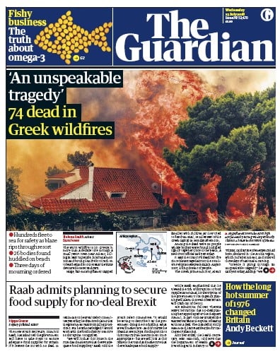 The Guardian Newspaper Front Page for 25 July 2018