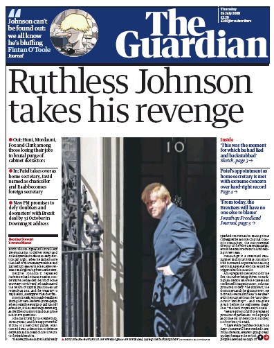 The Guardian (UK) Newspaper Front Page for 25 July 2019