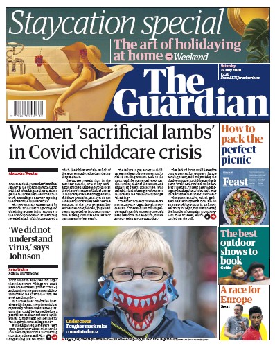 The Guardian Newspaper Front Page for 25 July 2020
