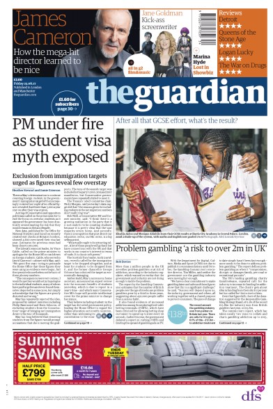 The Guardian (UK) Newspaper Front Page for 25 August 2017
