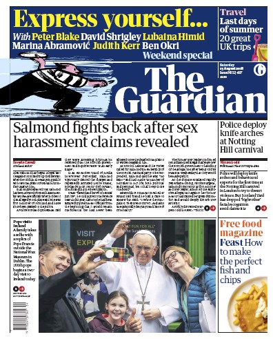 The Guardian Newspaper Front Page for 25 August 2018