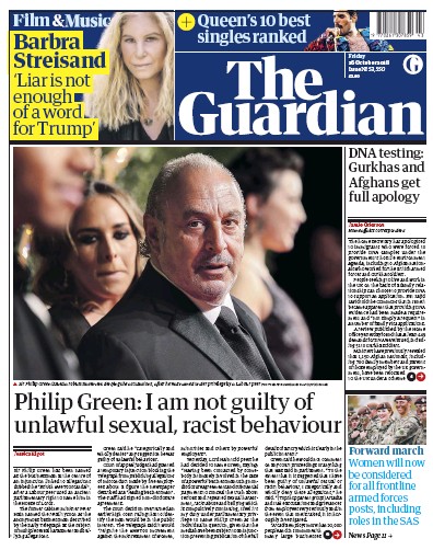 The Guardian Newspaper Front Page for 26 October 2018