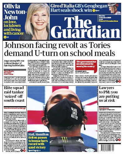 The Guardian Newspaper Front Page for 26 October 2020
