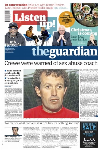 The Guardian Newspaper Front Page for 26 November 2016
