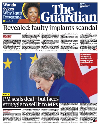 The Guardian Newspaper Front Page for 26 November 2018