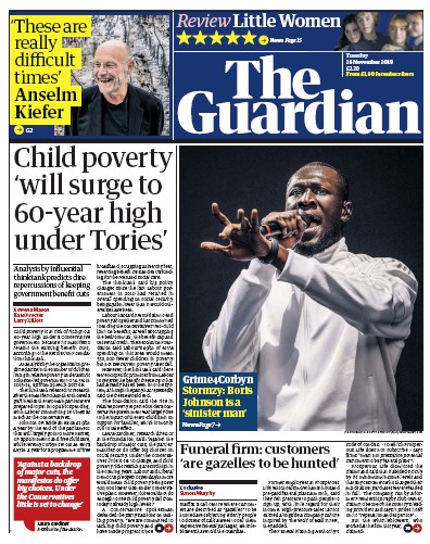 The Guardian Newspaper Front Page for 26 November 2019