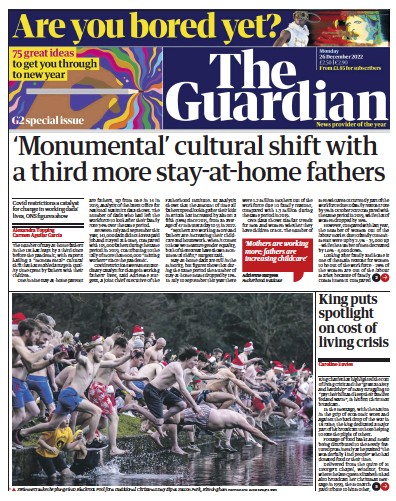 The Guardian (UK) Newspaper Front Page for 26 December 2022