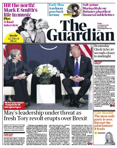 The Guardian Newspaper Front Page for 26 January 2018