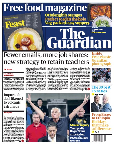 The Guardian Newspaper Front Page for 26 January 2019