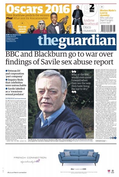 The Guardian Newspaper Front Page for 26 February 2016