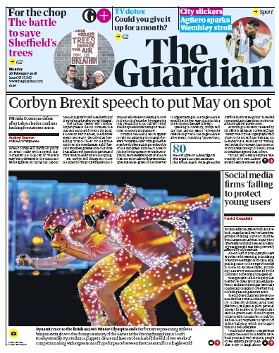 The Guardian Newspaper Front Page for 26 February 2018