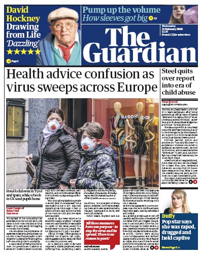 The Guardian Newspaper Front Page for 26 February 2020