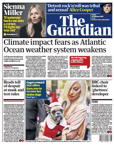The Guardian (UK) Newspaper Front Page for 26 February 2021