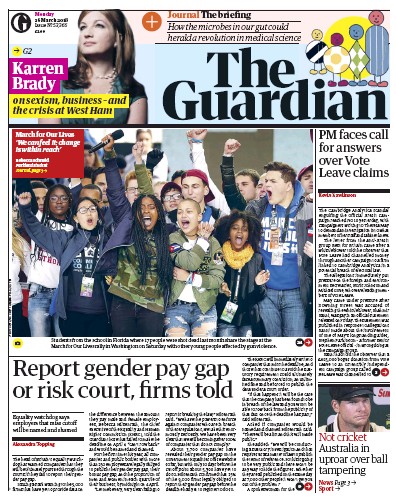 The Guardian (UK) Newspaper Front Page for 26 March 2018