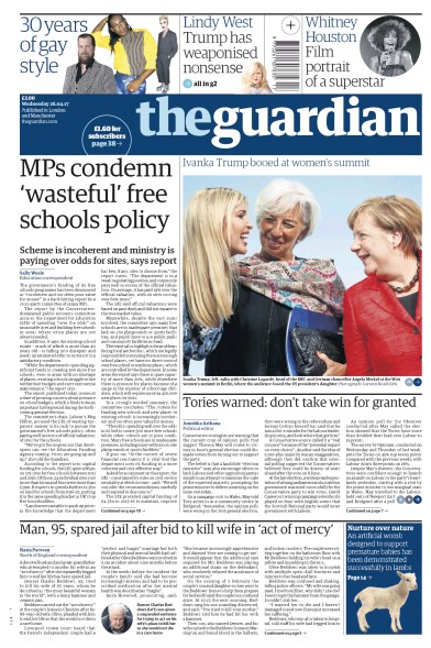 The Guardian Newspaper Front Page for 26 April 2017