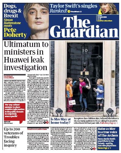 The Guardian Newspaper Front Page for 26 April 2019