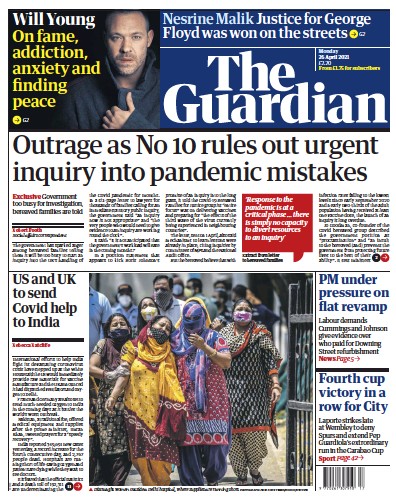 The Guardian (UK) Newspaper Front Page for 26 April 2021