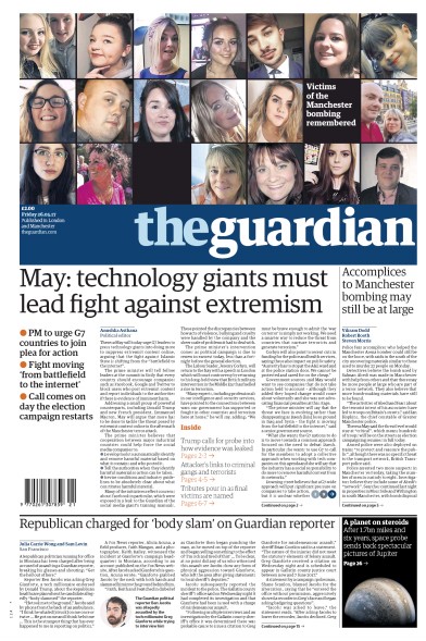 The Guardian Newspaper Front Page for 26 May 2017