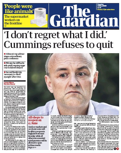 The Guardian Newspaper Front Page for 26 May 2020