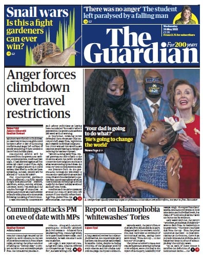 The Guardian Newspaper Front Page for 26 May 2021