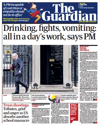 The Guardian (UK) Newspaper Front Page for 26 May 2022