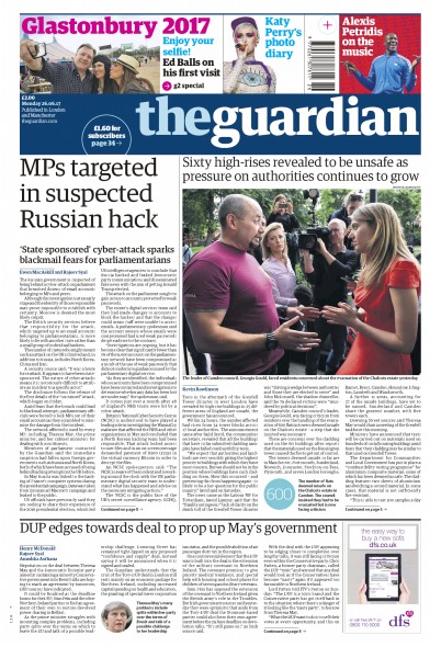 The Guardian Newspaper Front Page for 26 June 2017