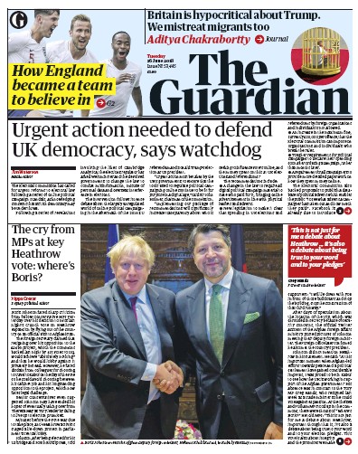 The Guardian Newspaper Front Page for 26 June 2018