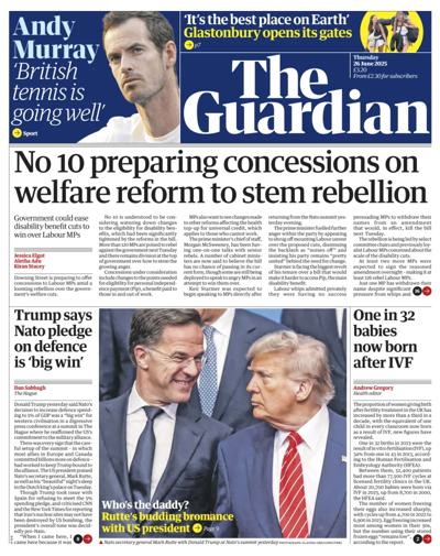 The Guardian (UK) Newspaper Front Page for 26 June 2025