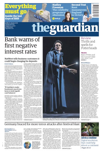 The Guardian Newspaper Front Page for 26 July 2016