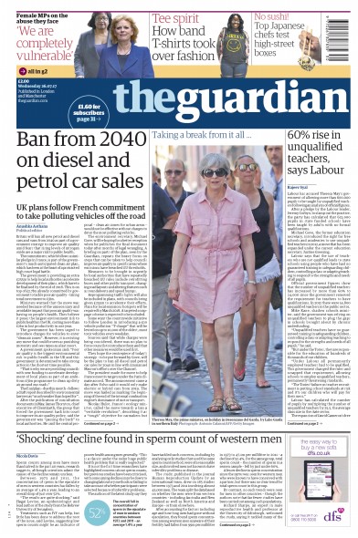 The Guardian (UK) Newspaper Front Page for 26 July 2017