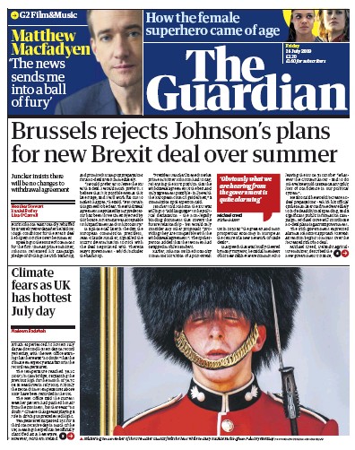 The Guardian Newspaper Front Page for 26 July 2019