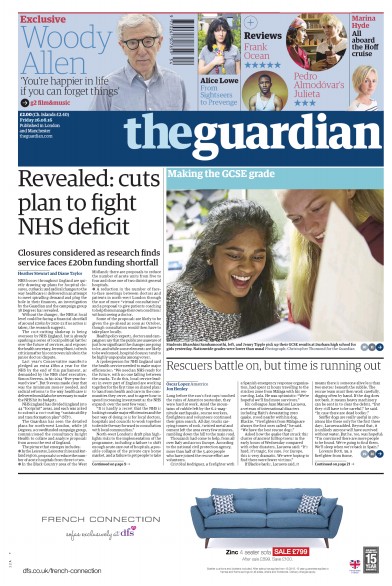 The Guardian Newspaper Front Page for 26 August 2016