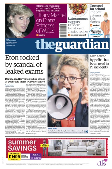 The Guardian Newspaper Front Page for 26 August 2017