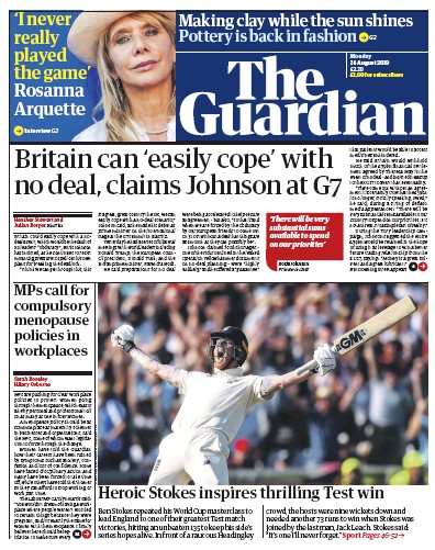 The Guardian (UK) Newspaper Front Page for 26 August 2019