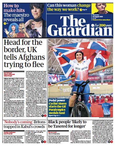 The Guardian (UK) Newspaper Front Page for 26 August 2021