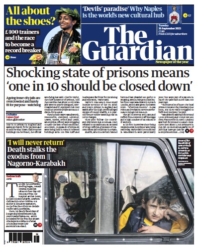 The Guardian Newspaper Front Page for 26 September 2023