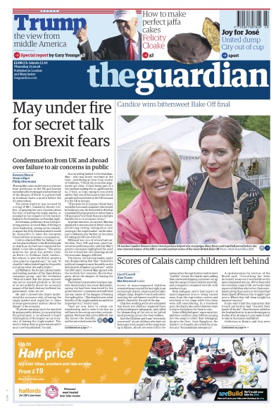 The Guardian Newspaper Front Page for 27 October 2016