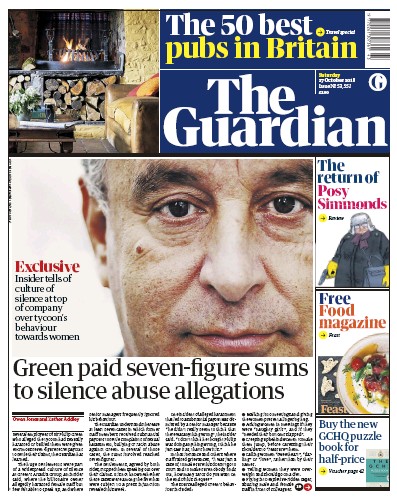 The Guardian Newspaper Front Page for 27 October 2018