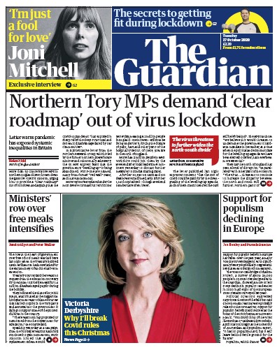 The Guardian Newspaper Front Page for 27 October 2020