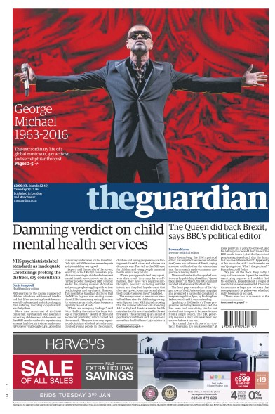 The Guardian Newspaper Front Page for 27 December 2016