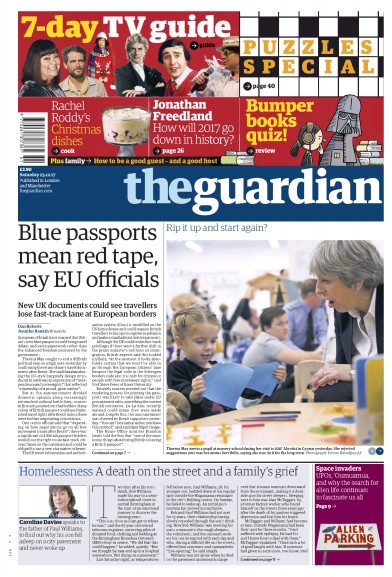 The Guardian (UK) Newspaper Front Page for 27 December 2017