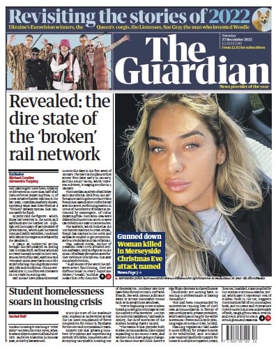The Guardian (UK) Newspaper Front Page for 27 December 2022