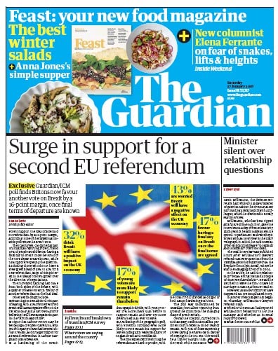 The Guardian Newspaper Front Page for 27 January 2018