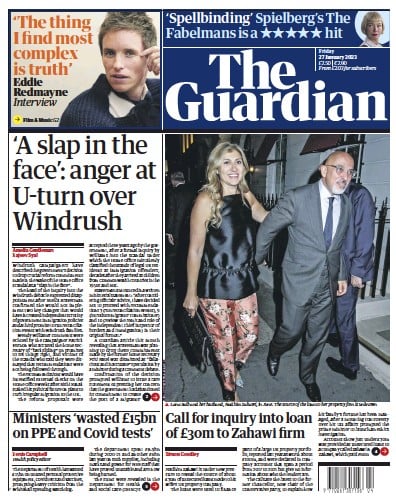 The Guardian (UK) Newspaper Front Page for 27 January 2023