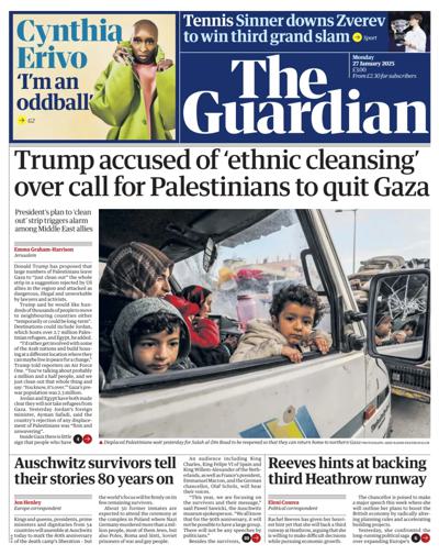 The Guardian (UK) Newspaper Front Page for 27 January 2025